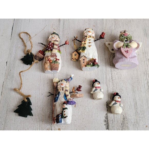 Snowman rustic variety birdhouse apple ornament Xmas set - Picture 1 of 6